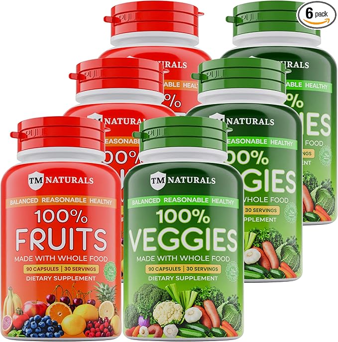 Fruit and Veggies Supplement Capsules | Fruit and Vegetables Capsules Vitamins Maintain Natural Balance,Fruits and Vegetables Supplements Supports for Energy Levels,Non-GMO-90 Count(Pack of 6)