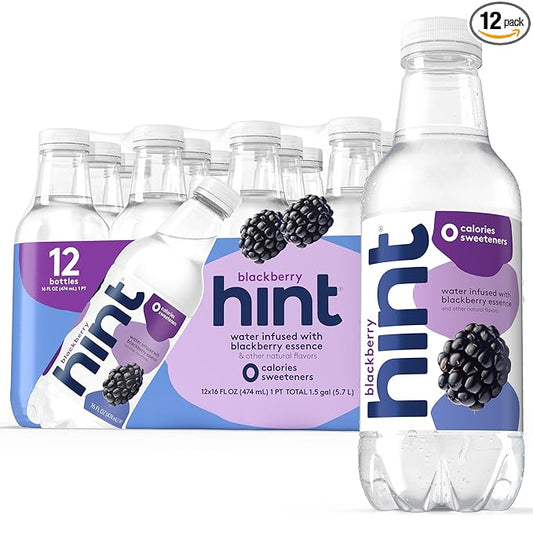Hint Water Blackberry, Pure Water Infused with Blackberry, Zero Sugar, Zero Calories, Zero Sweeteners, Zero Preservatives, Zero Artificial Flavors, 16 Fl Oz (Pack of 12)