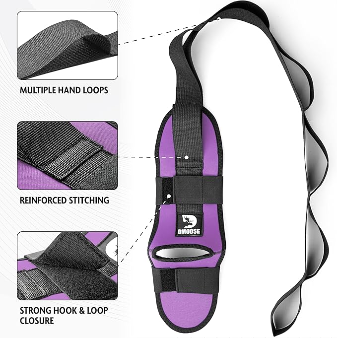 DMoose Fitness Foot & Calf Stretcher with Adjustable Padded Stretching Strap for Plantar Fasciitis, Hamstring, Heel Spurs and Achilles Tendonitis Relief - Yoga Leg Stretch Strap for Flexibility