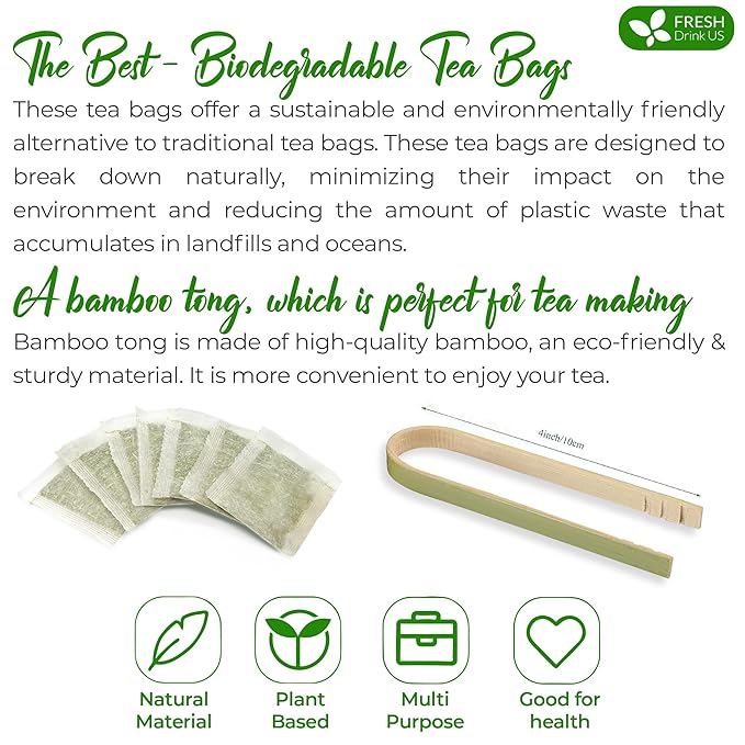 FreshDrinkUS, Premium 135 Ginkgo Biloba Leaf Tea Bags, 100% Natural & Pure from Ginkgo Biloba Leaves. Loose Leaf Herbal Tea. Made with Eco-Conscious Tea Bags. No Sugar, No Caffeine, No Gluten, Vegan.