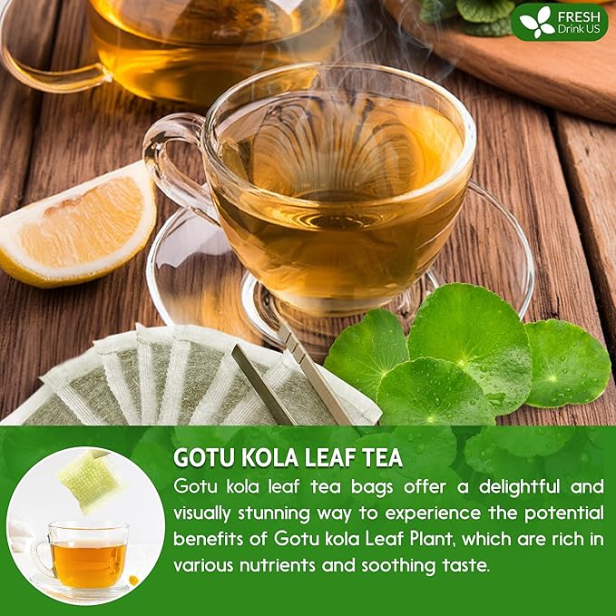 FreshDrinkUS, Premium Gotu Kola Leaf Tea – 40 Tea Bags | Pure Dried Centella Asiatica Leaves | Naturally Caffeine-Free Herbal Tea | Refreshing Aroma & Smooth Taste | Premium Herbal Infusion. Vegan