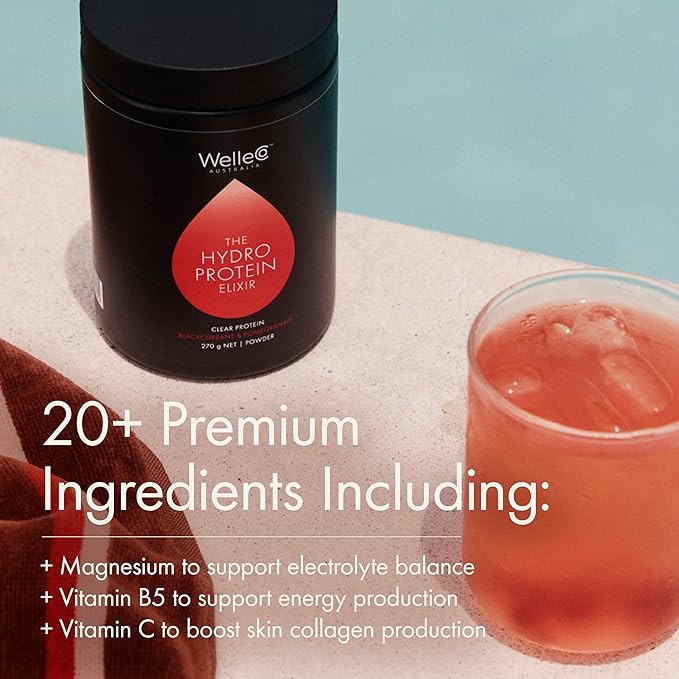 WelleCo HydroProtein Elixir, Potassium Electrolyte Powder with 15g Vegan Protein for Energy, Healthy Hair, Skin & Nails, Easy to Digest Powdered Electrolytes, Black Currant & Pomegranate, 9.5oz Jar