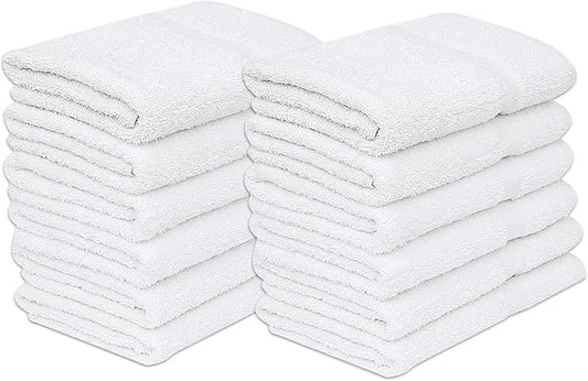 GOLD TEXTILES 48 White Economy Bath Towels Bulk (24x48 Inch) Cotton Blend for Softness-Commercial Grade Easy Care