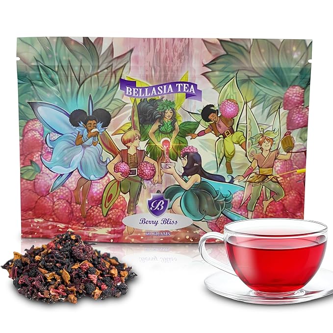 Bellasia Tea Berry Bliss for Kids Using Real Fruit Pieces - Caffeine Free Herbal Tea Blend with Real Ingredients & Balanced Flavor- Add Loose Leaf Tea to Your Child’s Routine for A Fun & Tasty Drink. 20-25 cups