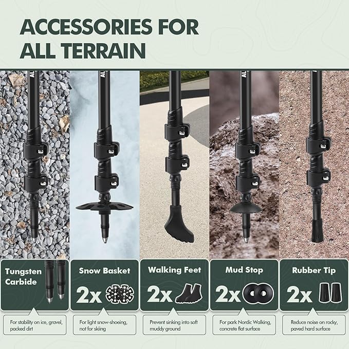 KINGGEAR Nordic Walking Stick, TP1 Hiking Poles Retractable Lightweight 7075 Aluminum, Trekking Poles with Flip Lock, Natural Cork and EVA Grip, 2pc Hiking Gear