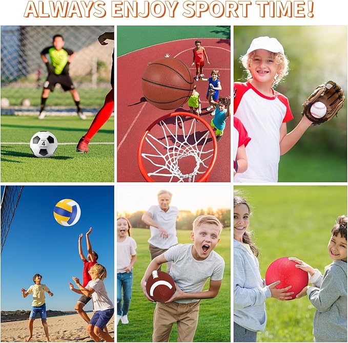 Deekin 12 Pcs Assorted Sport Ball Set Official Size Basketball, Football, Volleyball, Soccer, Baseball, Playground Ball with Bag and Pump Gift for Kid Youth Adult Back to School