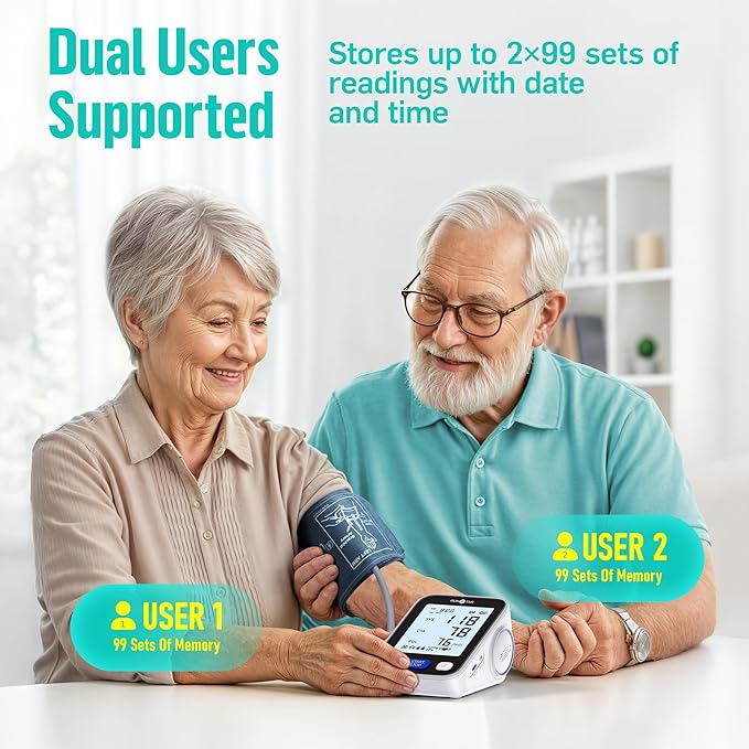 Runstar Upper Arm Blood Pressure Monitor with Wide Range Cuff (8.7'' -16.5'') for Home Use FSA/HSA Eligible, Automatic Digital BP Machine with Storage Bag, 2x99 Reading Memory