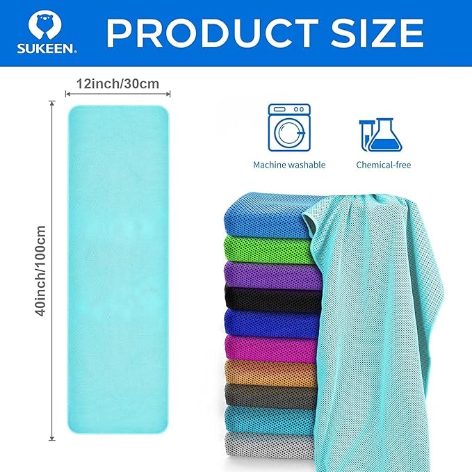 Sukeen Cooling Towel (40"x12"), Ice Towel Sets,Soft Breathable Chilly Towel,Microfiber Towel for Yoga,Sport,Running,Gym,Workout,Camping,Fitness,Workout & More Activities, 8 Pack