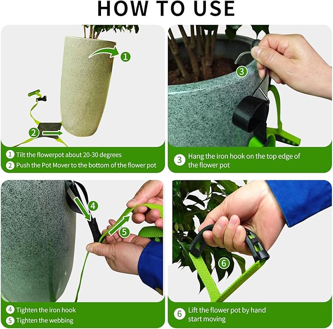 Potted Plant Mover，Plant Lifting Straps for Garden Flower Pots, Planters，Rocks, Trees，Easily Lift and Move Heavy Items Up to 200 Pounds，Mid Size, Green, Patent Pending