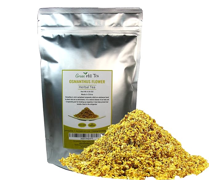 Green Hill Tea Osmanthus Flower Dried – Premium– Fragrant Osmanthus Dried Flowers -Loose Leaf Osmanthus Tea – 100% Pure, Natural, Non-GMO – Great for Brewing, Baking & Infusions 4 OZ