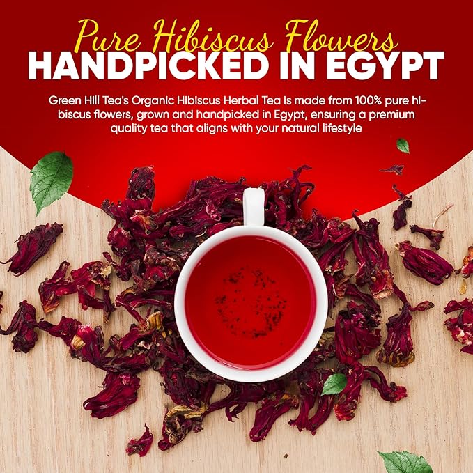 Greenhilltea Premium Dried Hibiscus Flower, Fully natural and healthy, Rich Aroma, Gluten Free, Non GMO, contains benefits of Hibiscus – 4 OZ