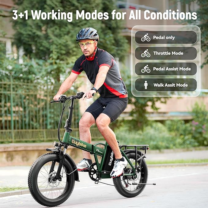 Foldable Electric Bike for Adults, 30+MPH, 48V 20Ah Removable Lithium Battery up to 80Miles, 20" Fat Tire 1000W Peak Motor Dirt Ebike Adult Electric Bicycle for Commute Beach Mountain E Bike