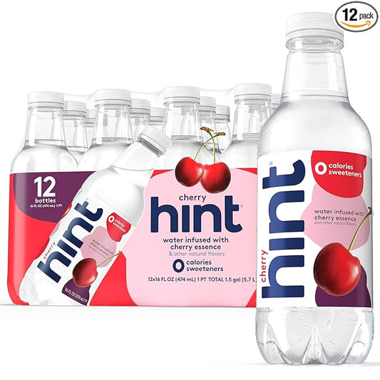 Hint Fruit-Infused Bottled Water, Cherry - Sugar Free Flavored Water with Zero Calories, Naturally Flavored, and No Artificial Sweeteners - 16 Fl Oz (Pack of 12)