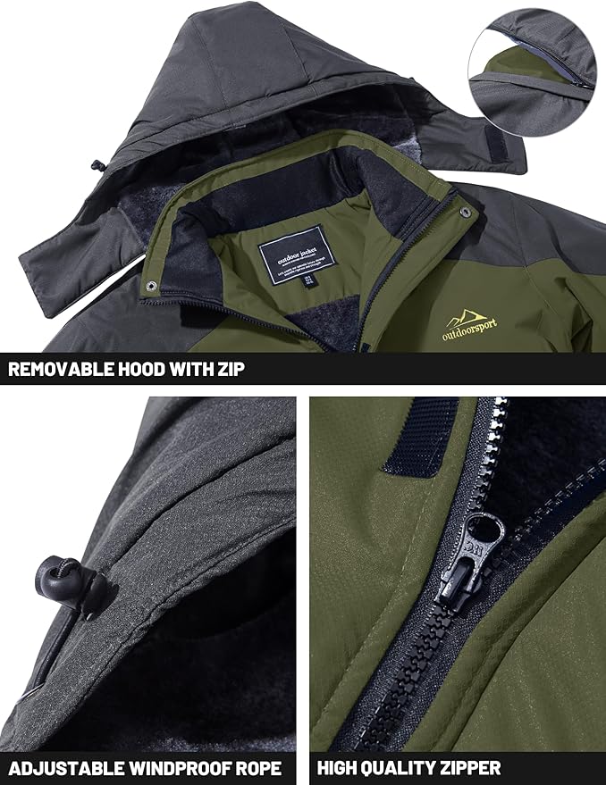 TACVASEN Winter Jacket Men's Water-Resistant Fleece Jacket Snow Ski Jacket Military Tactical Jacket Coat Parka Hood Raincoat