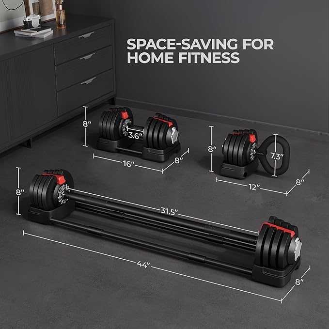Yaheetech Adjustable Dumbbell Set Free Weight Dumbbells 40lbs/52.5lbs/90lbs Fast Adjust Dumbbells Dumbbell Weight Set, with Tray for Men/Women Strength Training Equipment