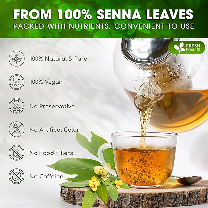 FreshDrinkUS, Permium 4.5oz Senna Leaves, 100% Natural & Pure from Senna Leaves, Senna Leaf Tea, Senna Loose Leaf Herbal Tea, No Additives, No Caffeine, Vegan