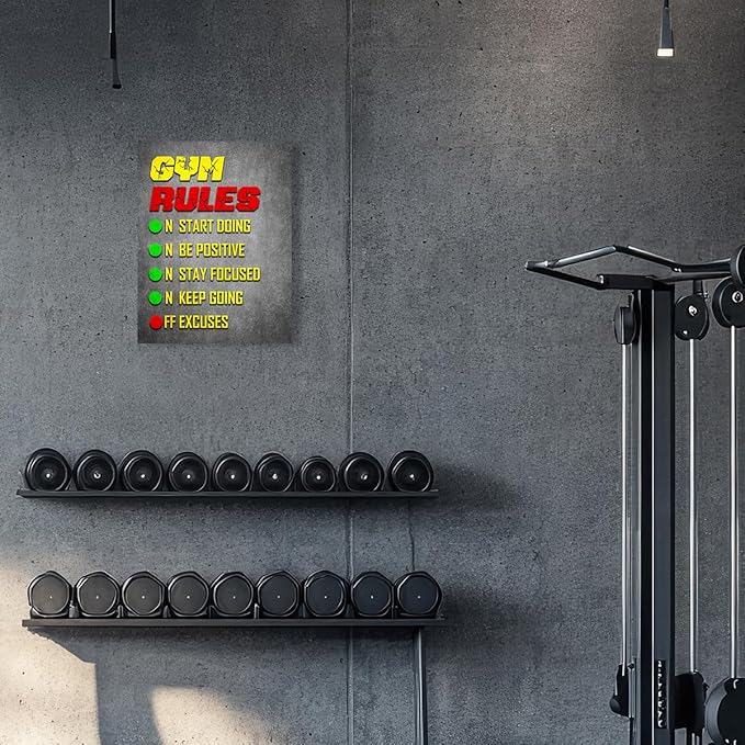 Gym Quotes Wall Art,Inspirational Workout Wall Decor,Gym Rules Canvas Wall Art for Exercise Fitness Room