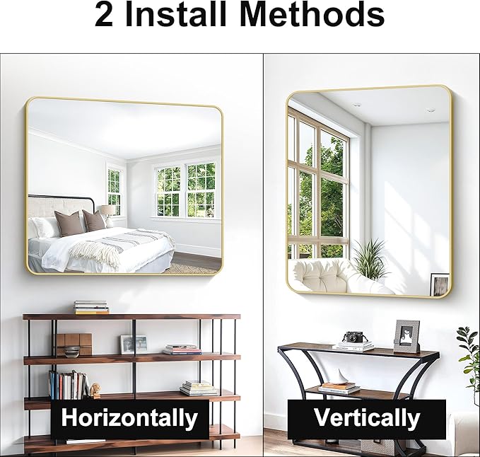 Gold Bathroom Mirror,40x48 inch Wall Mirror for Bathroom Wall Mounted,Round Rectangle Mirror for Bathroom Over Sink,Modern Frame for Home Decor Living Room,Bedroom Entryway,Horizontal/Vertical