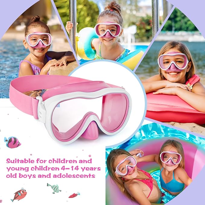 Kids Swim Goggles with Nose Cover, Anti-Leak Swim Mask with Elastic Fabric Strap, UV Protection Swimming Goggles for Kids