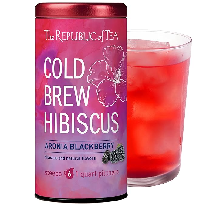 The Republic of Tea – Cold Brew Hibiscus Aronia Blackberry Iced Tea, Large Herbal Iced Tea Pouches, Steeps Six One-Quart Pitchers