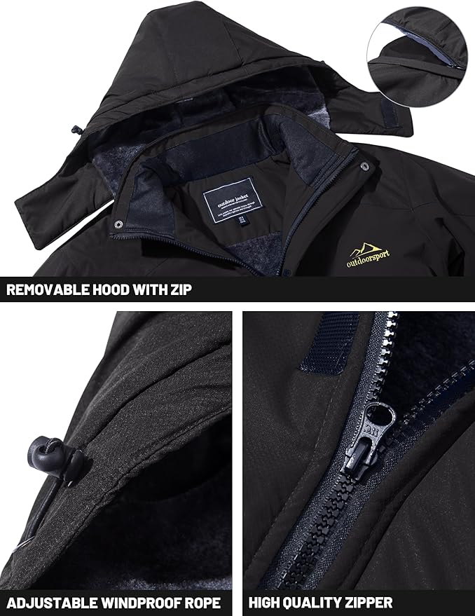 TACVASEN Winter Jacket Men's Water-Resistant Fleece Jacket Snow Ski Jacket Military Tactical Jacket Coat Parka Hood Raincoat