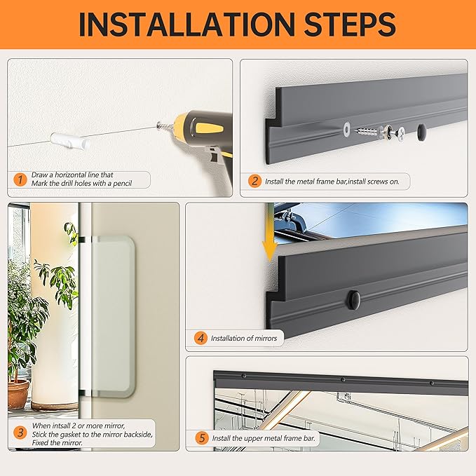 Hasipu 2 Pcs 79''x35'' Home Gym Mirror Large Full Length Wall Mounted Full Body Mirror for Yoga Dance Fitness Exercise Studio Bedroom Garage, Frameless Tempered Glass Workout Mirrors Black Rectangular