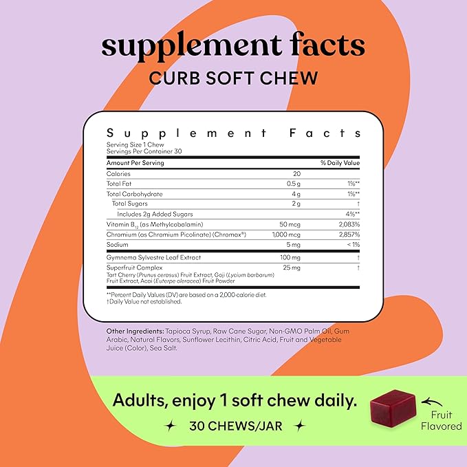 Lemme Curb Cravings Soft Chews - Manage Appetite, Support Metabolism & Lean Body w/Clinically Studied Chromium, Gymnema & B12 for Healthy Weight Management, Mixed Berry