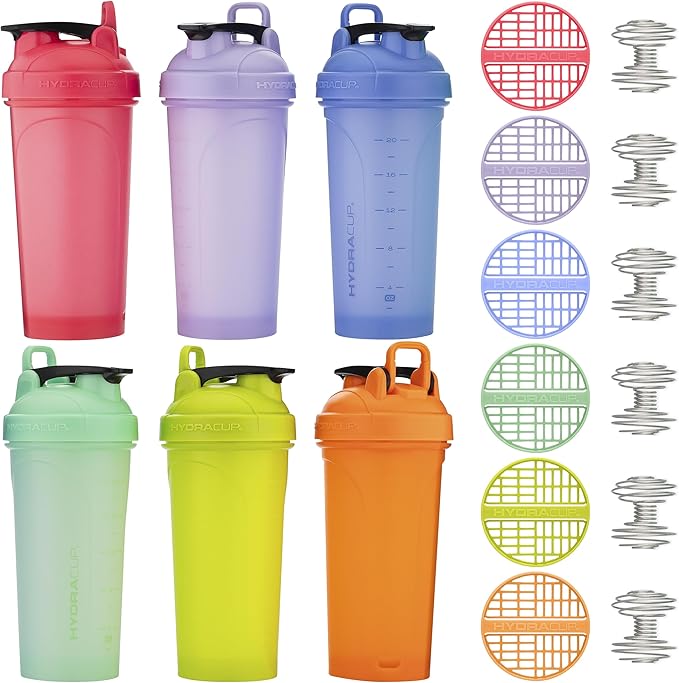 Hydra Cup ProFlow Shaker Bottles 6-Pack (28oz) | Protein Shaker Cups with Whisk Ball, Leak-Proof Lid, Hidden Carry Handle | BPA-Free Gym Mixer for Protein Powder, Mixing Supplements, Pastel Colors