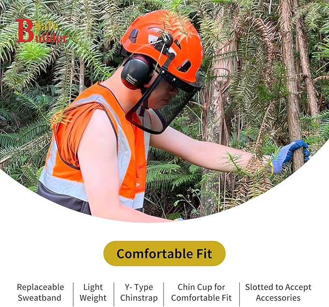 Forestry Safety Helmet with Build-in Visor Mesh Face Shield Ear Muffs 4 in 1 Chainsaw Safety Hard Hats