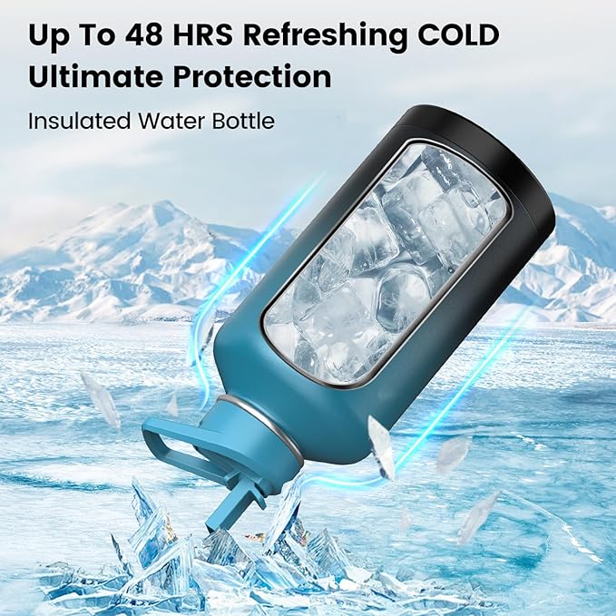 Insulated Water Bottle 32 oz, Triple Wall Vacuum Stainless Steel(Cold for 48 Hrs),Leak Proof & BPA-Free,Simple Modern Water Bottle with Drink-Through Lid & Flip Straw for Sports & Travel, Indigo-Black