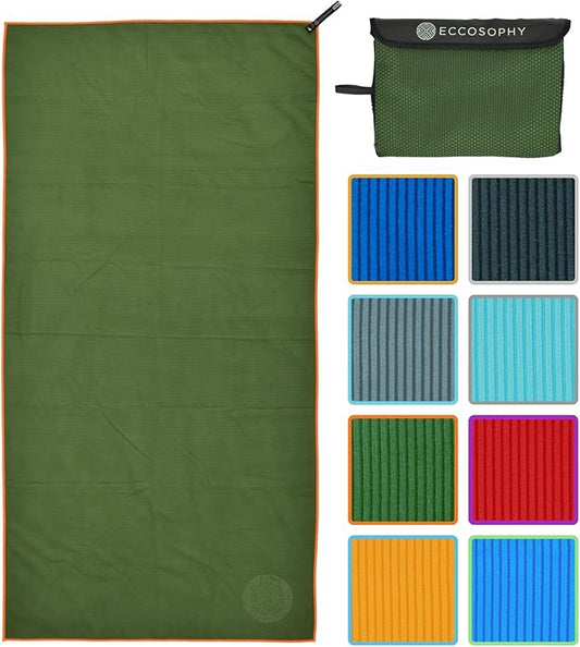 ECCOSOPHY Microfiber Beach Towel – Quick Dry Gym Towel, Highly Absorbent with Ribbed Texture, Lightweight – Ideal for Travel, Pool, Yoga, Fitness & Outdoor Adventures – 71x35 Fern