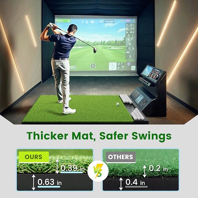 Golf Hitting Mat with Ball Tray, 5x4 & 6x4 ft, 26mm/31mm Thick, Standard & Alignment Line Options, Premium Golf Practice Mat for Indoor Outdoor Swing & Chipping