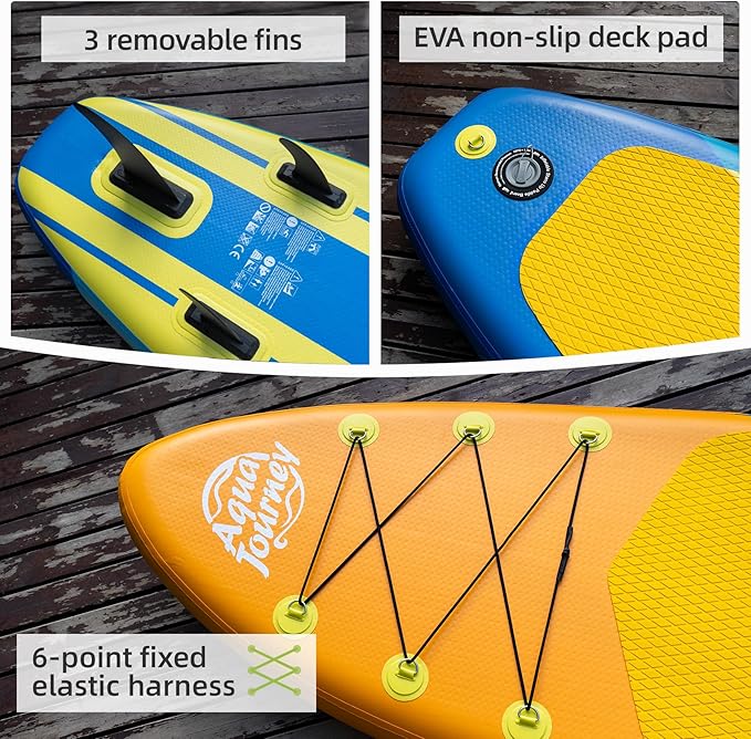 10'6"Inflatable Stand Up Paddle Board Ultra Portable-Lightweight & Stable|All-in-One Kit w/Aluminum Paddle, Dual-Action Pump & Backpack|Lakes & Oceans Ready for Family Recreation by Aquajourney