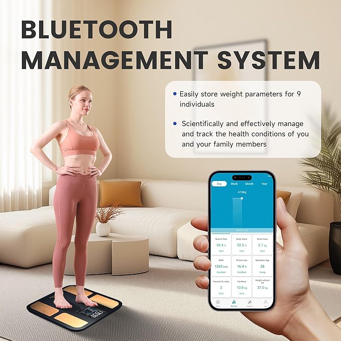 EILISON Highly Advance 2-in-1 Digital & Analog Weighing Scale for Body Weight-400lbs, 4 High Precison GX Sensor Accurate, Thick Tempered Glass, Extra Large Display (red) (Smart Black)