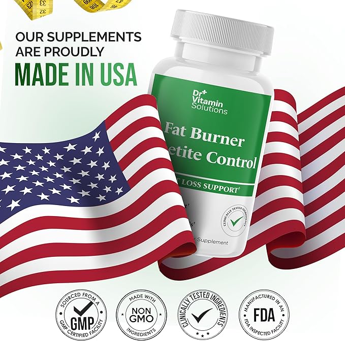 DR VITAMIN SOLUTIONS Fat Burner & Appetite Control Weight Loss Supplements for Women & Men - Metabolism Booster w/L-Carnitine, CLA, Chromium - Appetite Suppressant for Weight Loss - 60 Capsules