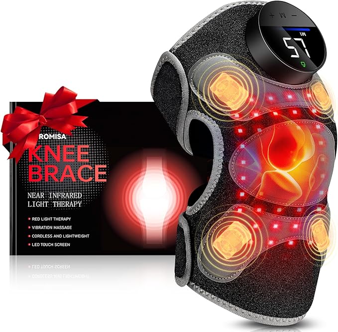 Upgraded PRO Red Light Therapy Knee Brace & 4 Vibration Massage - Wireless Rechargeable Controller, 660nm&850nm Red Light Therapy Heated Device for Knee/Elbow/Shoulder Pain
