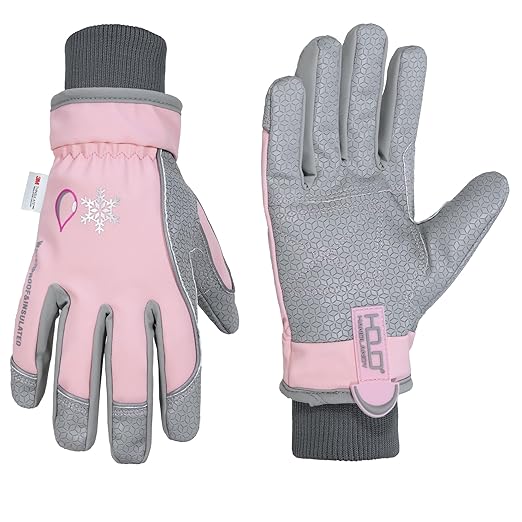 HANDLANDY Winter Insulated Work Gloves, 3M Thinsulate Thermal Water-Resistant Gloves for Men Women Touch Screen, Warm Ski Snowboard Cold Weather Gloves (Pink Grey, Large)