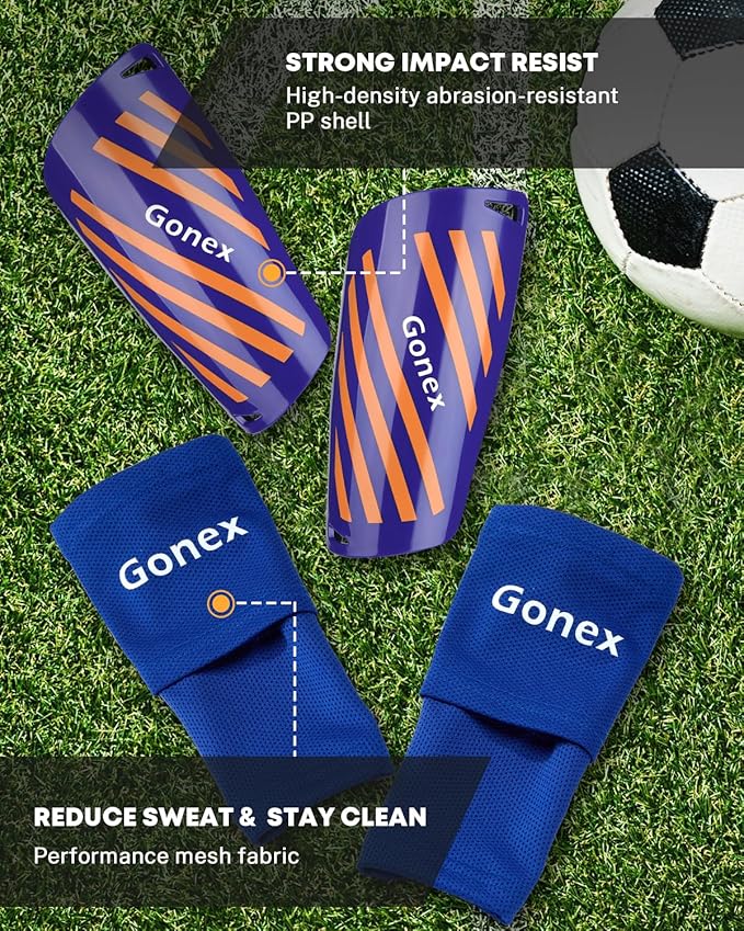 Gonex Soccer Shin Guards for Kids Adult, Youth Boys Girls Shin Guards Slip in Soccer Shin Pad Sleeves Canilleras for Football Games, EVA Cushion Protection Reduce Shocks & Injuries