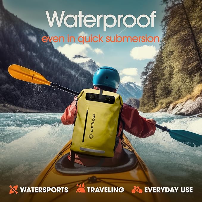 Earth Pak Waterproof Backpack - Heavy Duty Hiking Backpack - Roll-Top Closure Bag - Cushioned Dry Bag Waterproof Phone Case