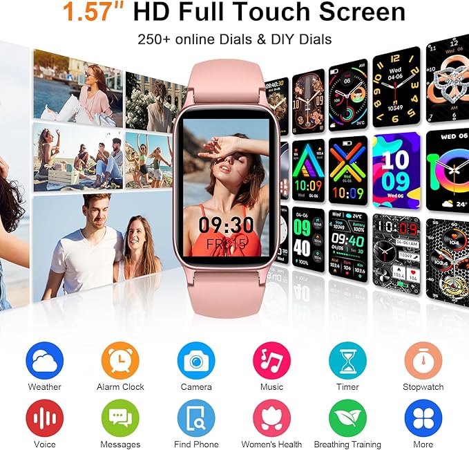 Smart Watch for Women(Answer/Make Call), 2025 HD Fitness Activity Tracker 1.57” Smartwatch with Heart Rate/Sleep Monitor/Pedometer/Calories/110+ Sports, IP68 Waterproof Fitness Watch for Android iOS
