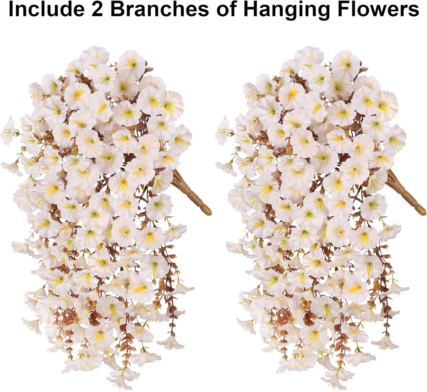 Fake Mums Artificial Fall Hanging Flowers for Outdoors Decoration, 2 PCS Faux Silk Morning Glory with Bown Eucalyptus UV Resistant Plants for Wall Home Porch Patio Balcony Yard Indoor Decor (White)