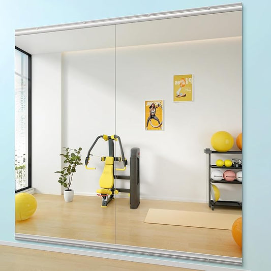 Hasipu Home Gym Mirror 79" L x 36" W - 2PCS Large Full Body Mirror for Yoga, Wall-Mounted Mirrors for Fitness, Garage, Dance Studio, 0.16in Tempered Glass Frameless