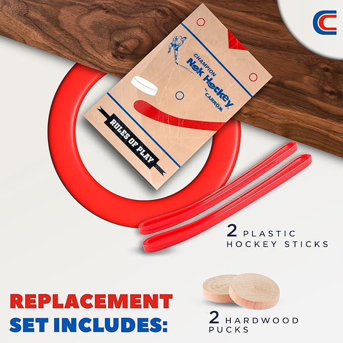 Carrom Champion Nok Hockey Game Equipment Set — Includes 2 Sticks and 2 Wood Pucks — Extra Accessories for Board Games for Adults & Children
