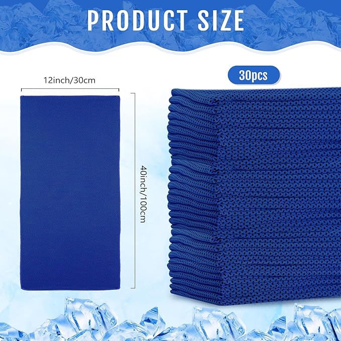 Hosuly 30 Pack Cooling Towels, 40"x12" Ice Breathable Soft Chilly Sweat Rag Microfiber Workout Rags for Gym Cooling Towels for Neck and Face for Yoga Golf Sport Running