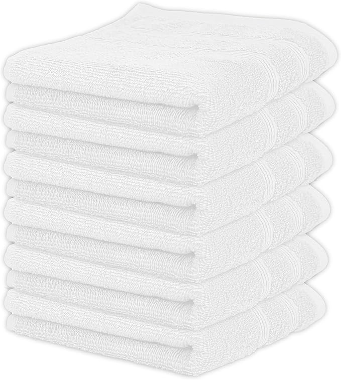 Kaufman - Premium Hand Towels Set for Bathroom, Spa, Gym, and Face Towel 100% Cotton Ring Spun, Ultra Soft Feel and Highly Absorbent Towels (White, 6-PK)
