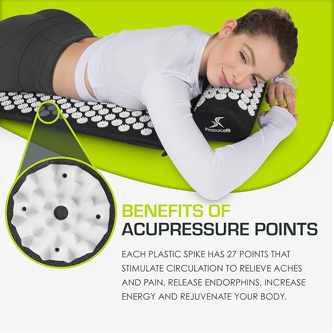 ProsourceFit Acupressure Mat and Pillow Set for Back/Neck Pain Relief and Muscle Relaxation, Large - Gray/Gray