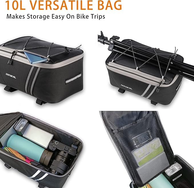 JXFUKAL Rear Bike Rack Bag with Rain Cover, 7L/9L/10L/12L Waterproof Bicycle Ebike Saddle Bag Cycling Pannier Trunk Carrier with Reflector & Adjustable Cord for Commuter Travel Outdoor