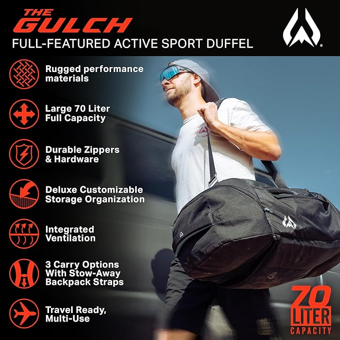 Wildhorn Gulch 70L MTB Duffle Bag for Travel - Lightweight & Durable Gym Bag for Women & Men. Ideal for Biking, Motorcycle, and Sports