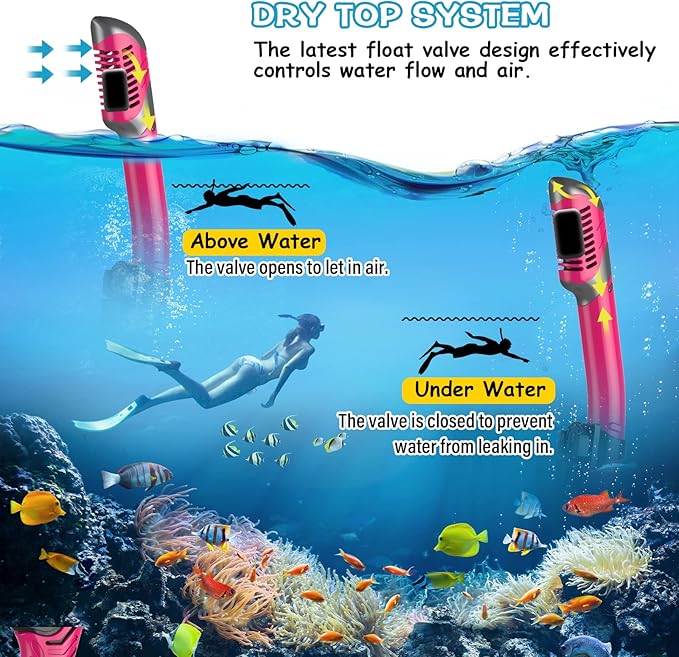 Greatever Dry Snorkel Set,Panoramic Wide View,Anti-Fog Scuba Diving Mask,Professional Snorkeling Gear