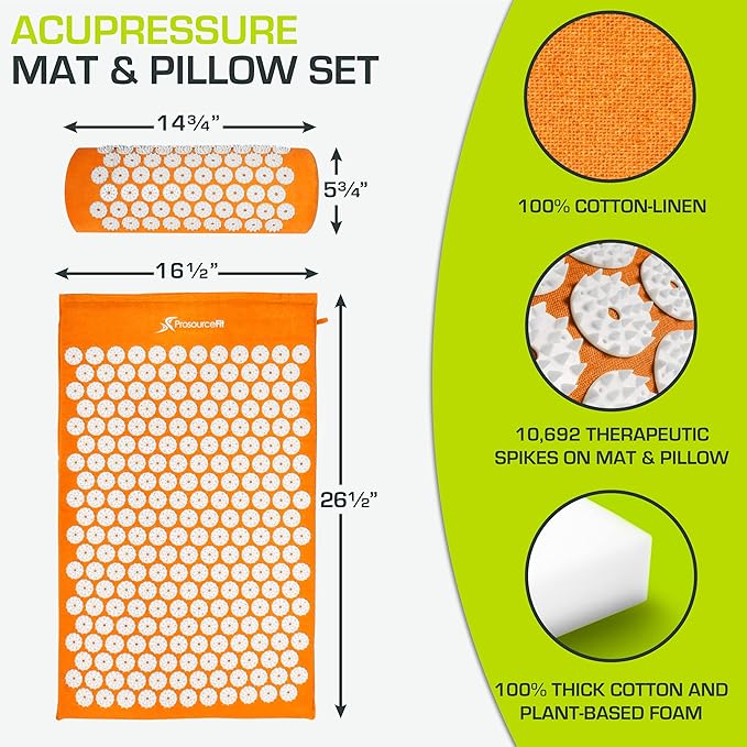 ProsourceFit Acupressure Mat and Pillow Set for Back/Neck Pain Relief and Muscle Relaxation, Large - Gray/Gray